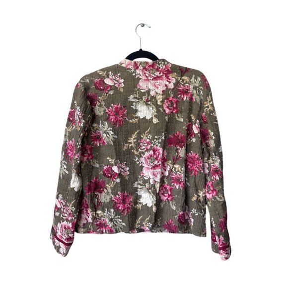 J. Jill Floral Jacket Size L Cotton Spring Lightweight Lagenlook Easter Green - Picture 4 of 8